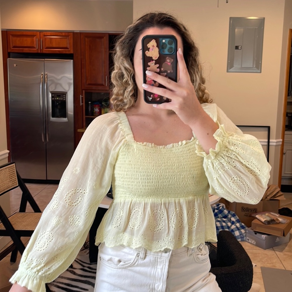 American eagle yellow/lime eyelet top.